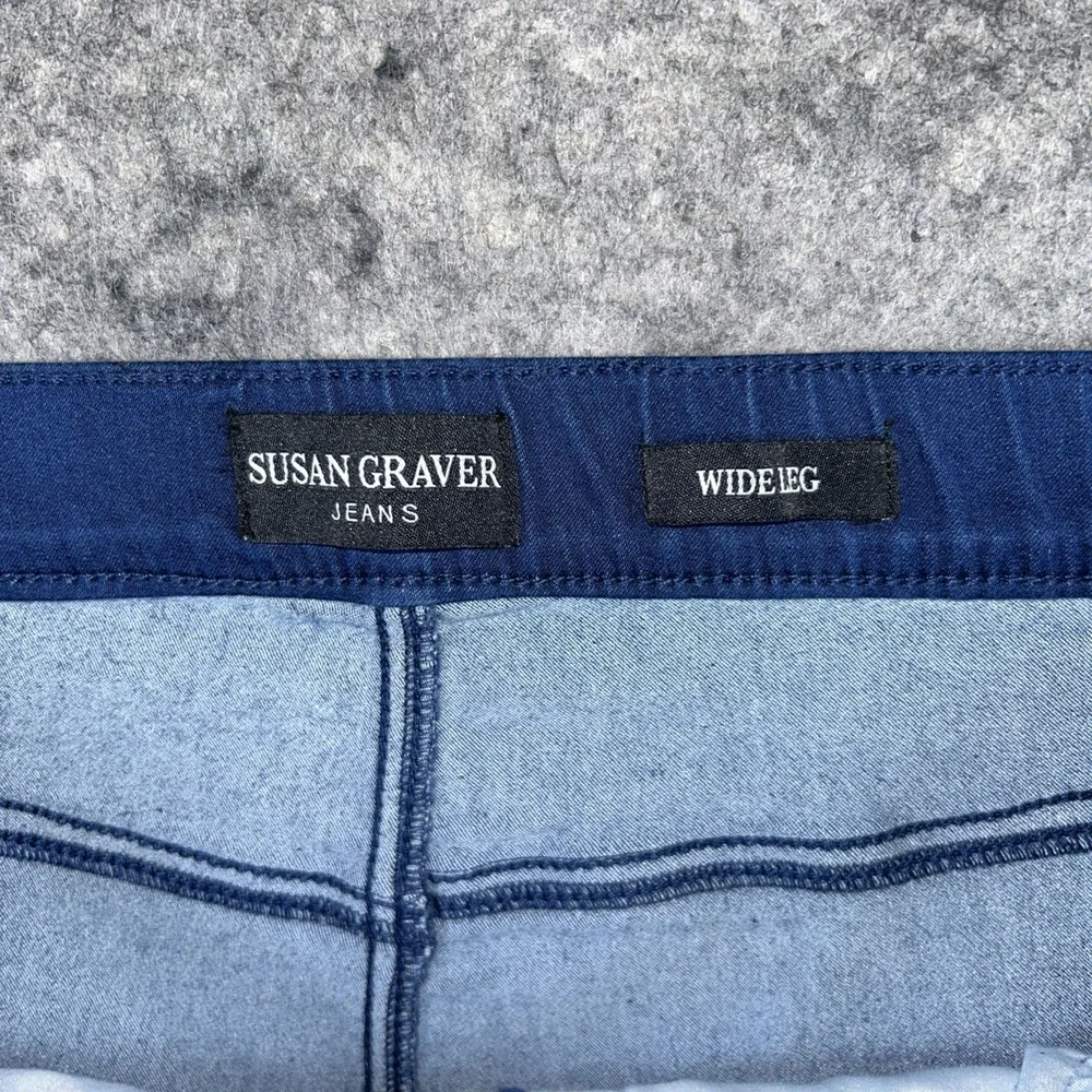 Susan Graver Wide-Leg Jeans‎ Women's 18W Blue Dip-Dye Soft Stretch Pull-On Artsy